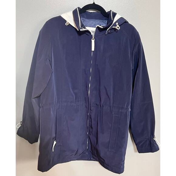 Liz Claiborne light wind‎ proof raincoat Blue and White Size S detachable hood - Picture 1 of 9